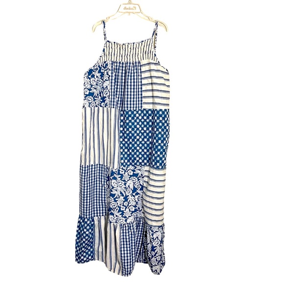 Universal Thread Dresses & Skirts - Universal Thread Blue Cream Cottagecore Floral Striped Boho Gingham Dress XXL